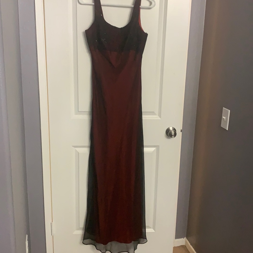 Red and black evening gown